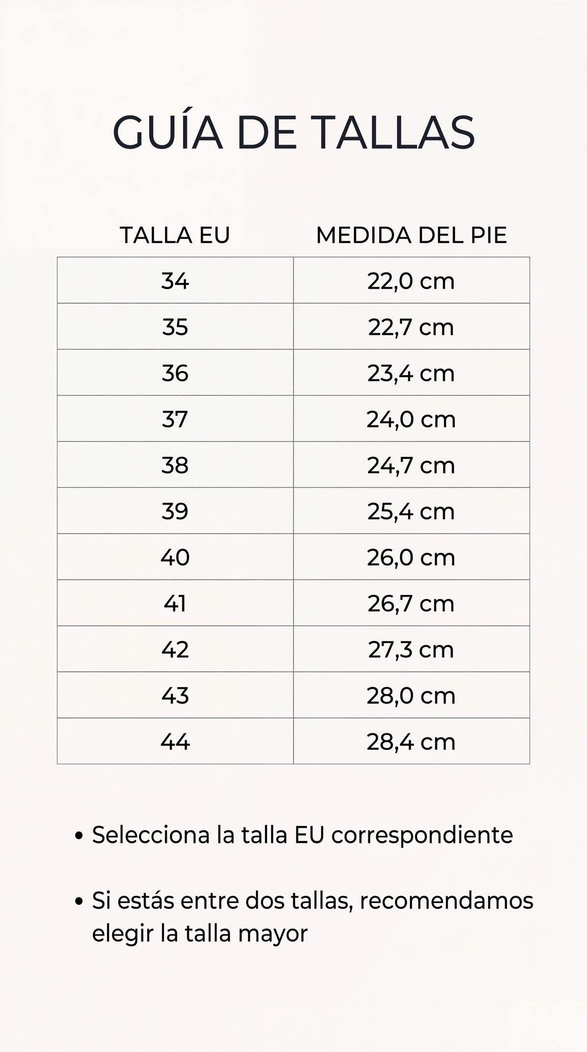 Guía de tallas